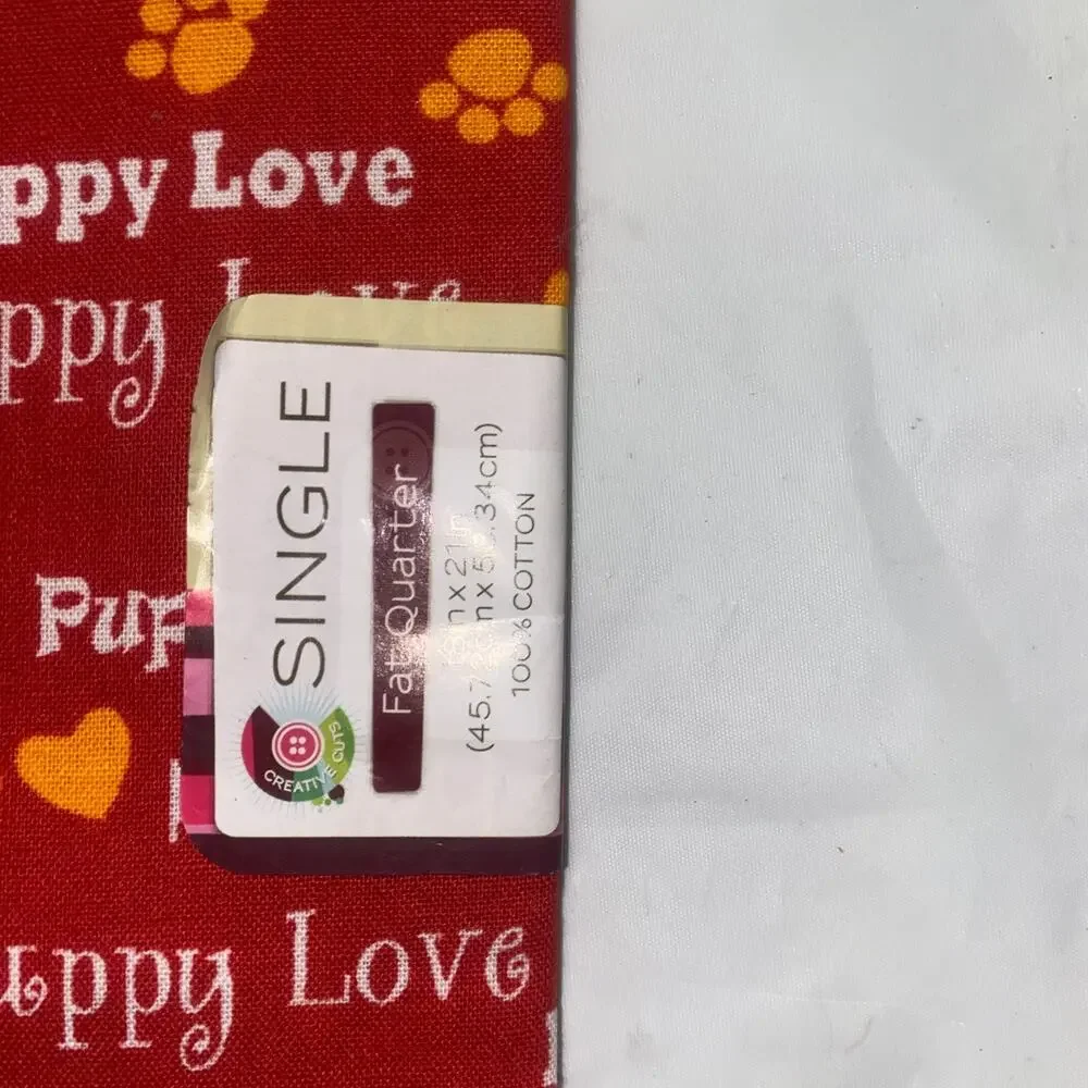 Puppy Love Fat Quarter Cotton Fabric Pawprints 18x21” Red